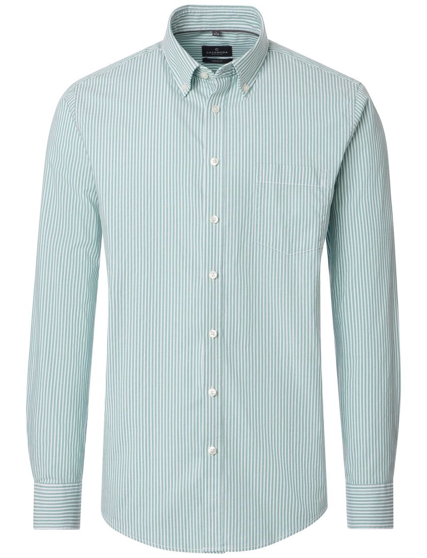 Gestreepte overhemd met borstzak Casa Moda casual fit groen witte knoop