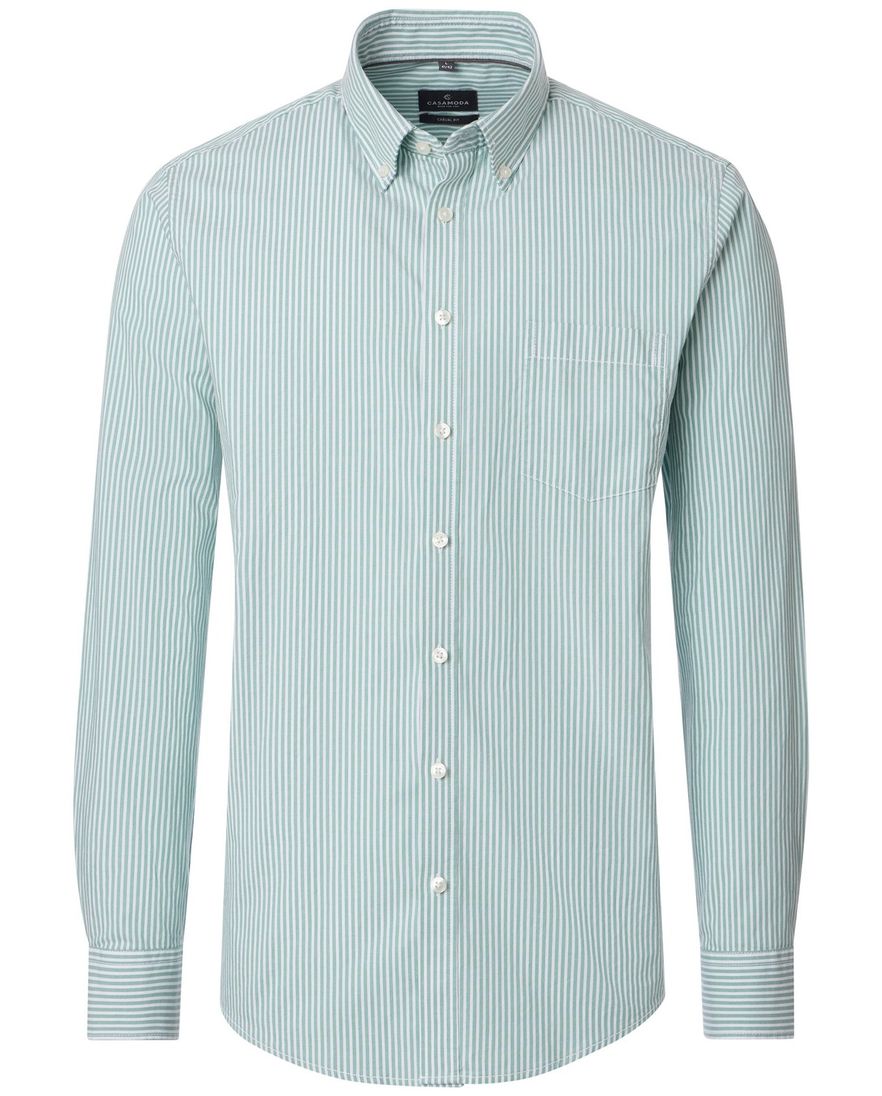 Overhemd casual fit Casa Moda groen lange mouw met strepen button-down collar