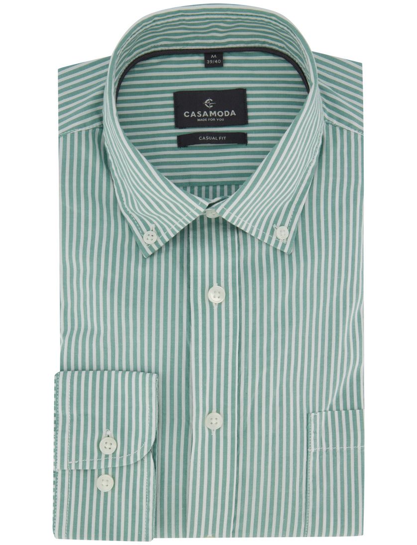 Gestreepte overhemd met borstzak Casa Moda casual fit groen witte knoop