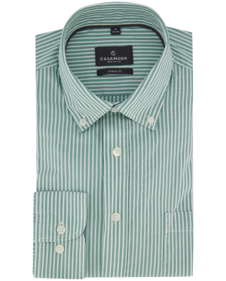 Overhemd casual fit Casa Moda groen lange mouw met strepen button-down collar