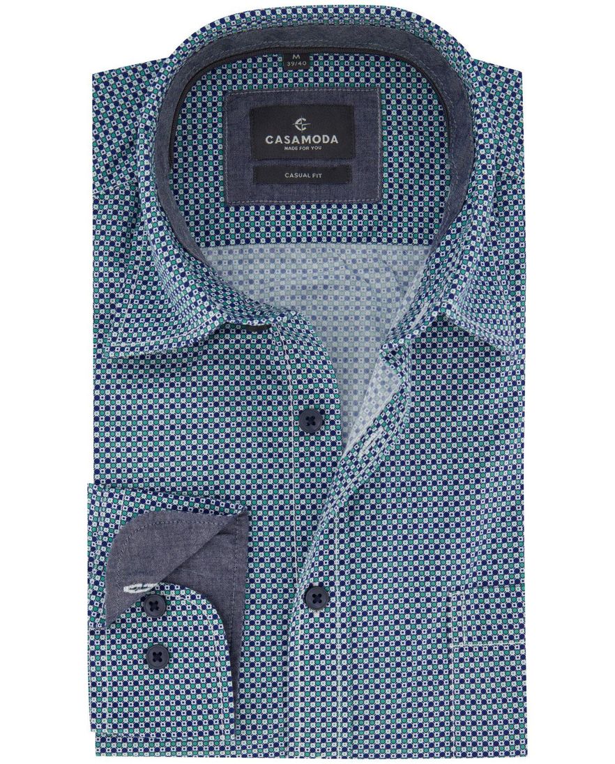Overhemd casual fit Casa Moda groen gestipt met semi-wide collar