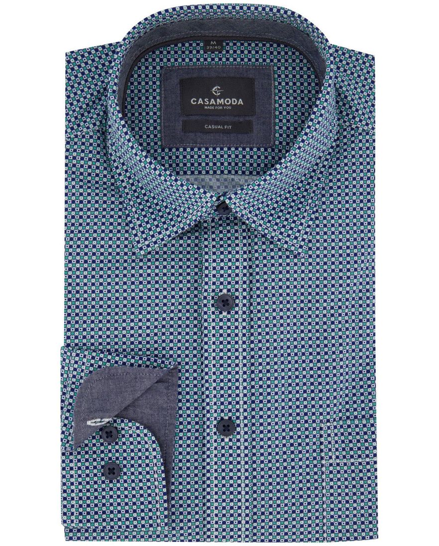 Overhemd casual fit Casa Moda groen gestipt met semi-wide collar