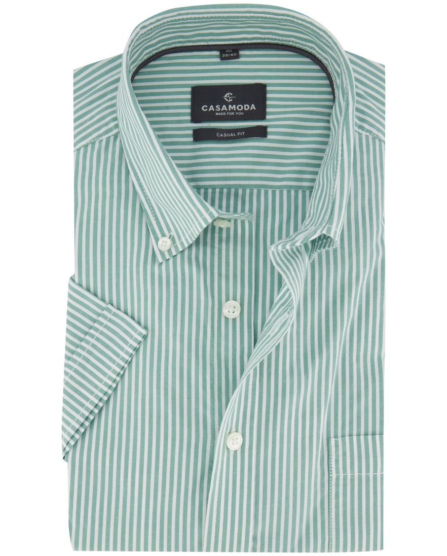 Overhemd casual fit Casa Moda groen korte mouw met strepen button-down collar