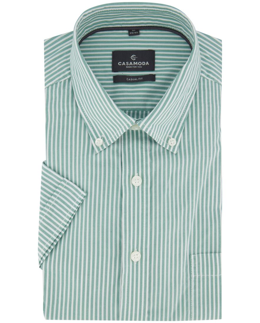 Overhemd casual fit Casa Moda groen korte mouw met strepen button-down collar