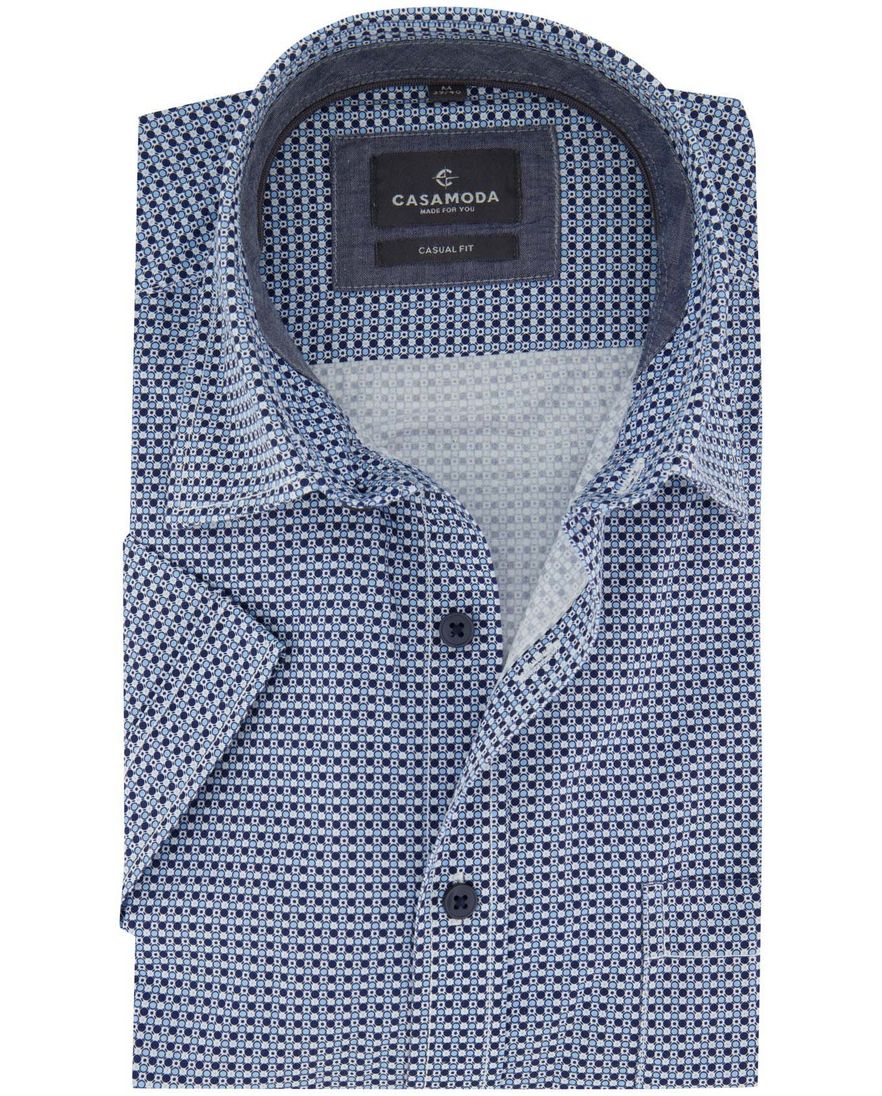 Overhemd casual fit Casa Moda lange mouw met print blauw semi-wide collar