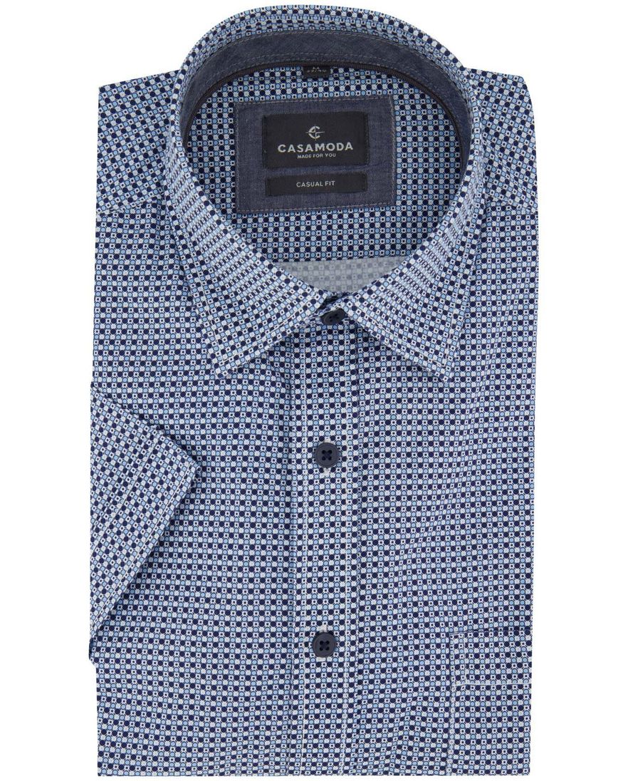 Overhemd casual fit Casa Moda lange mouw met print blauw semi-wide collar