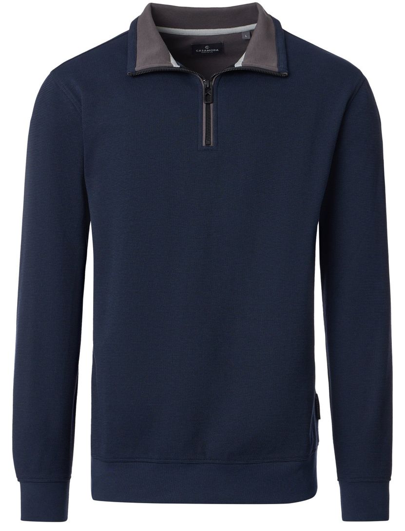 trui Casa Moda donkerblauw gebreid wijde fit half zip
