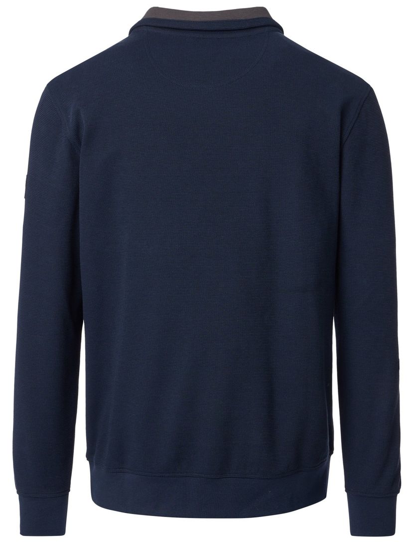 trui Casa Moda donkerblauw gebreid wijde fit half zip