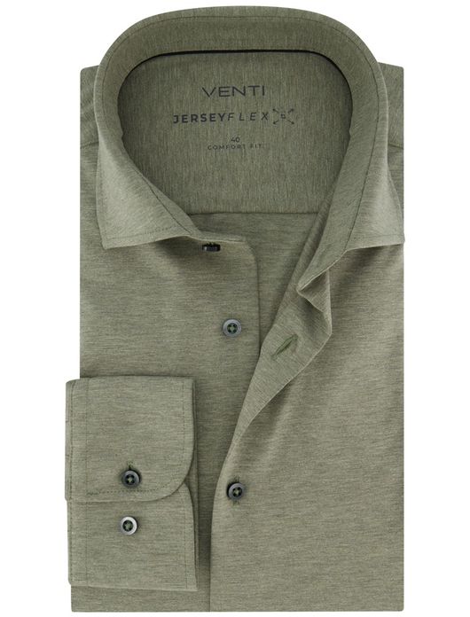 Venti overhemd wijde fit groen jersey lange mouw