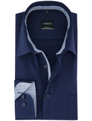 Casa Moda overhemd navy Venti comfort fit semi-wide collar strijkvrij