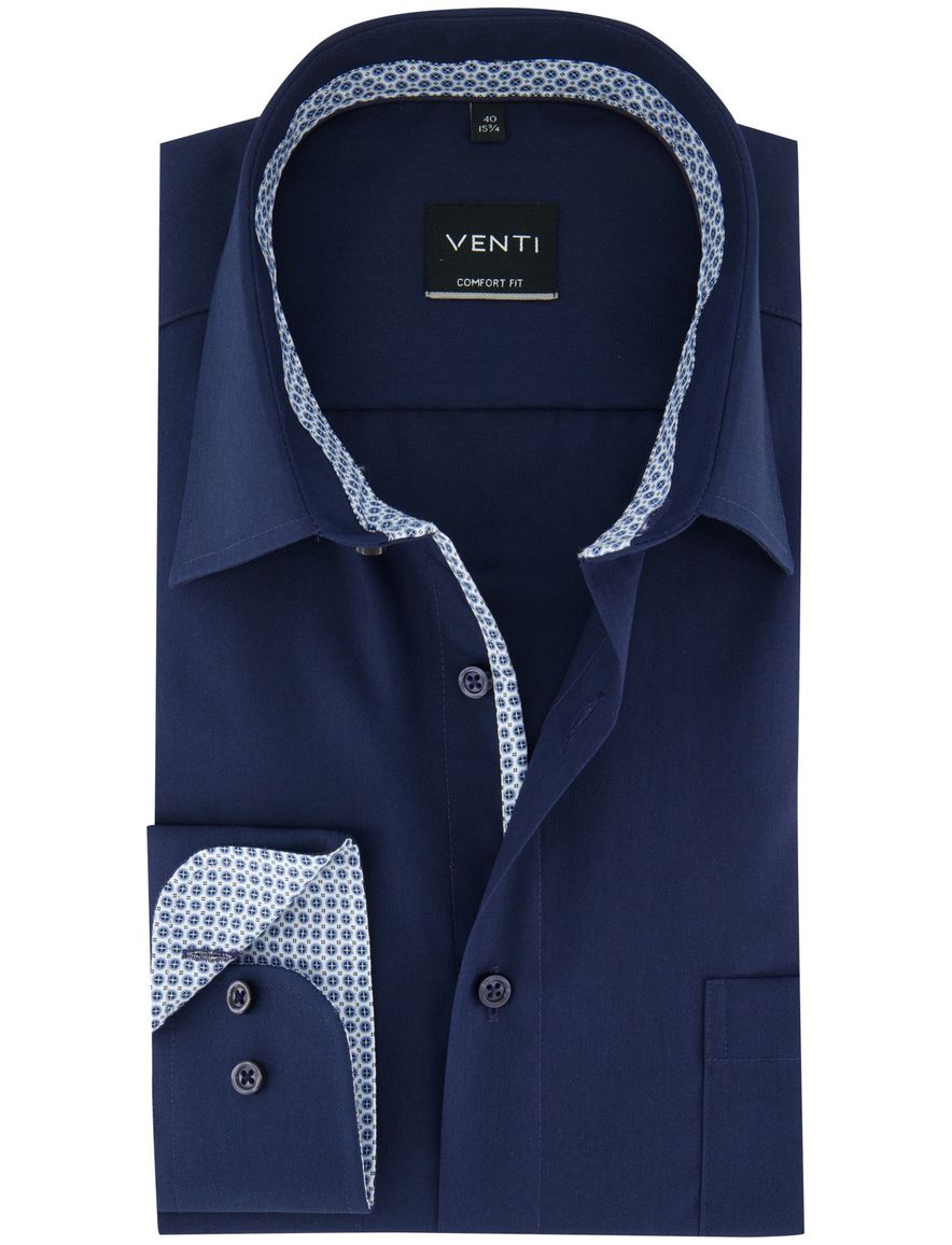 Venti Comfort Fit overhemd donkerblauw strijkvrij