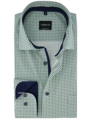 Casa Moda overhemd groen geprint Venti wijde fit semi-wide collar strijkvrij