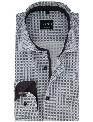 Casa Moda Comfort fit grijs geprint zakelijk lange mouwen overhemd Venti