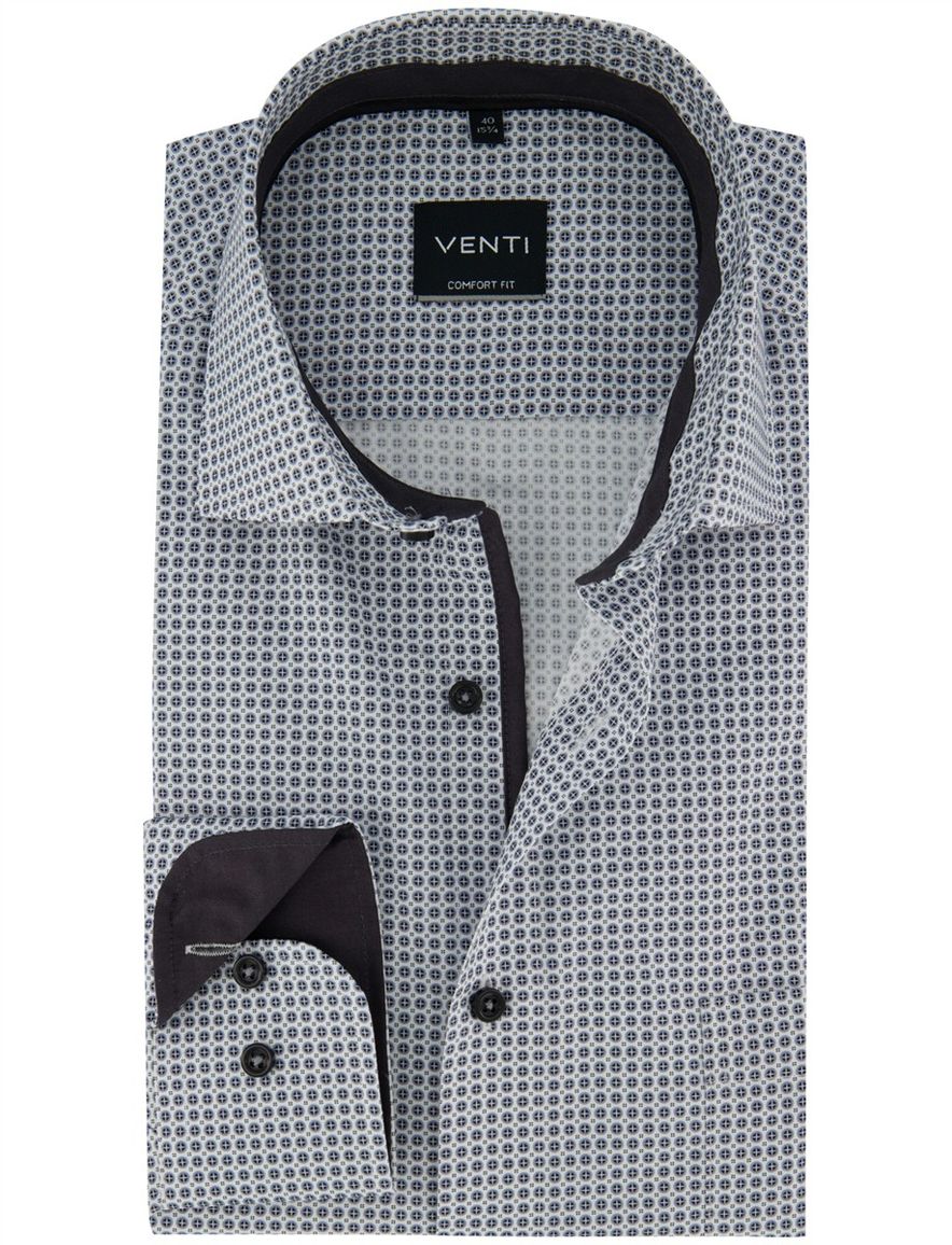 Venti Comfort Fit overhemd grijs geprint