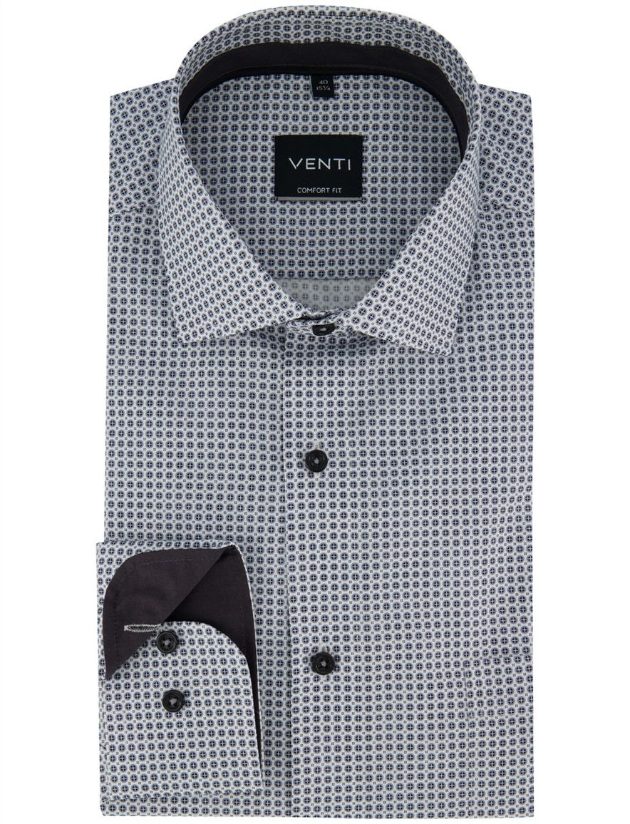 Venti Comfort Fit overhemd grijs geprint
