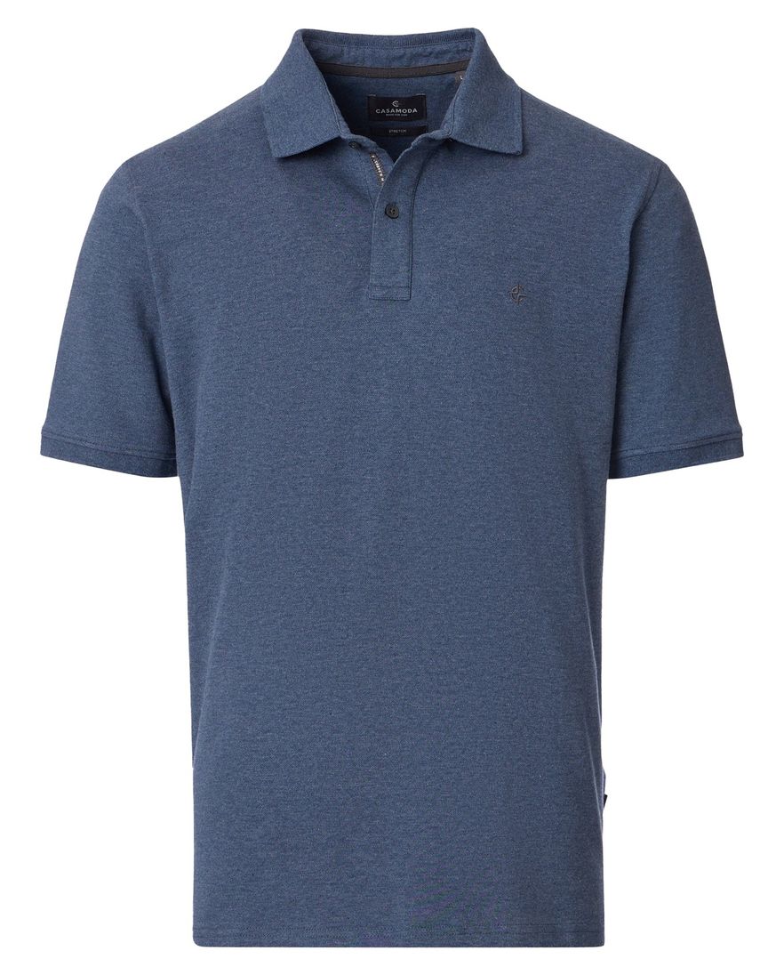 polo blauw Casa Moda korte mouw 2-knoops gemêleerd