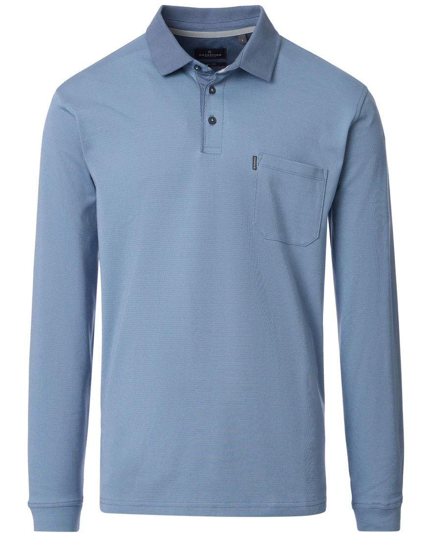 Casa Moda polo blauw 3 knoops borstzak lange mouw