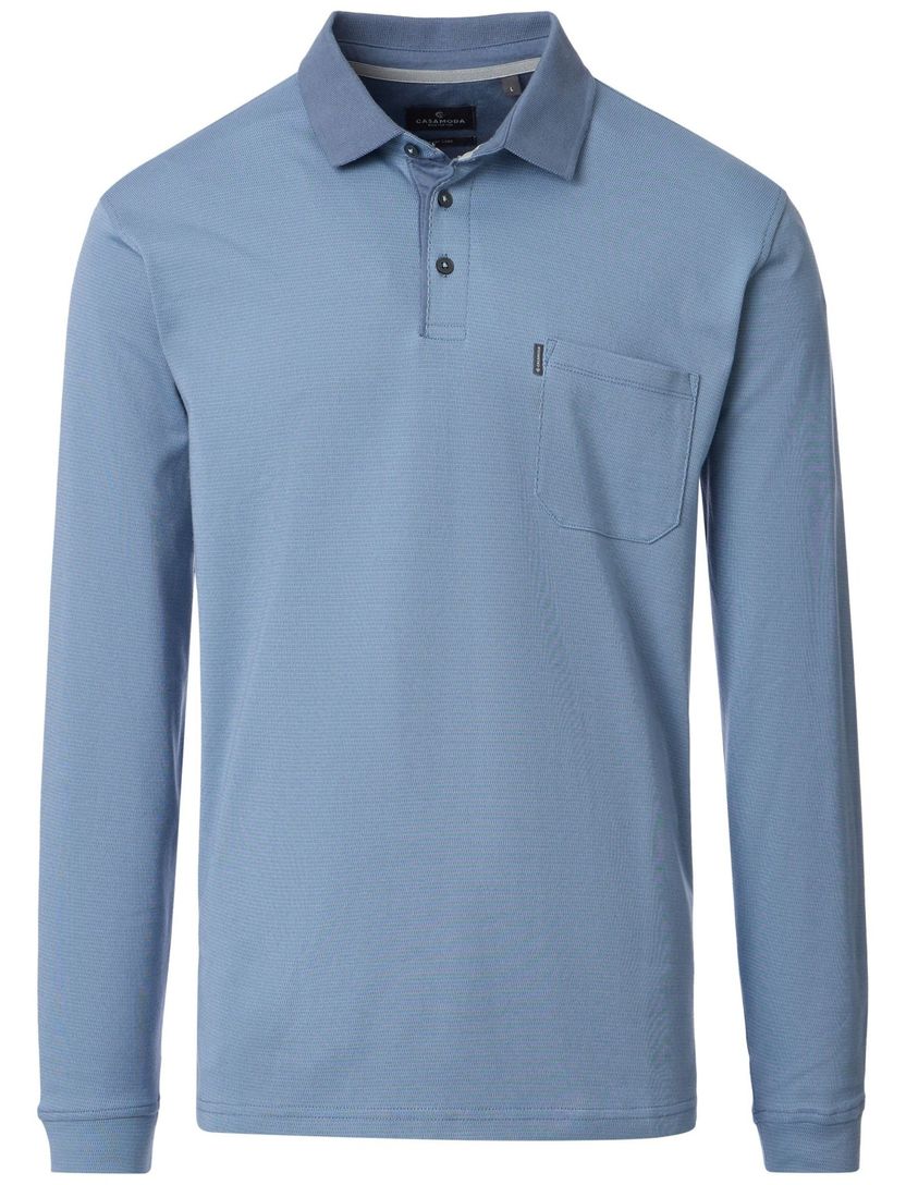 polo 3 knoops met borstzak Casa Moda blauw effen katoen