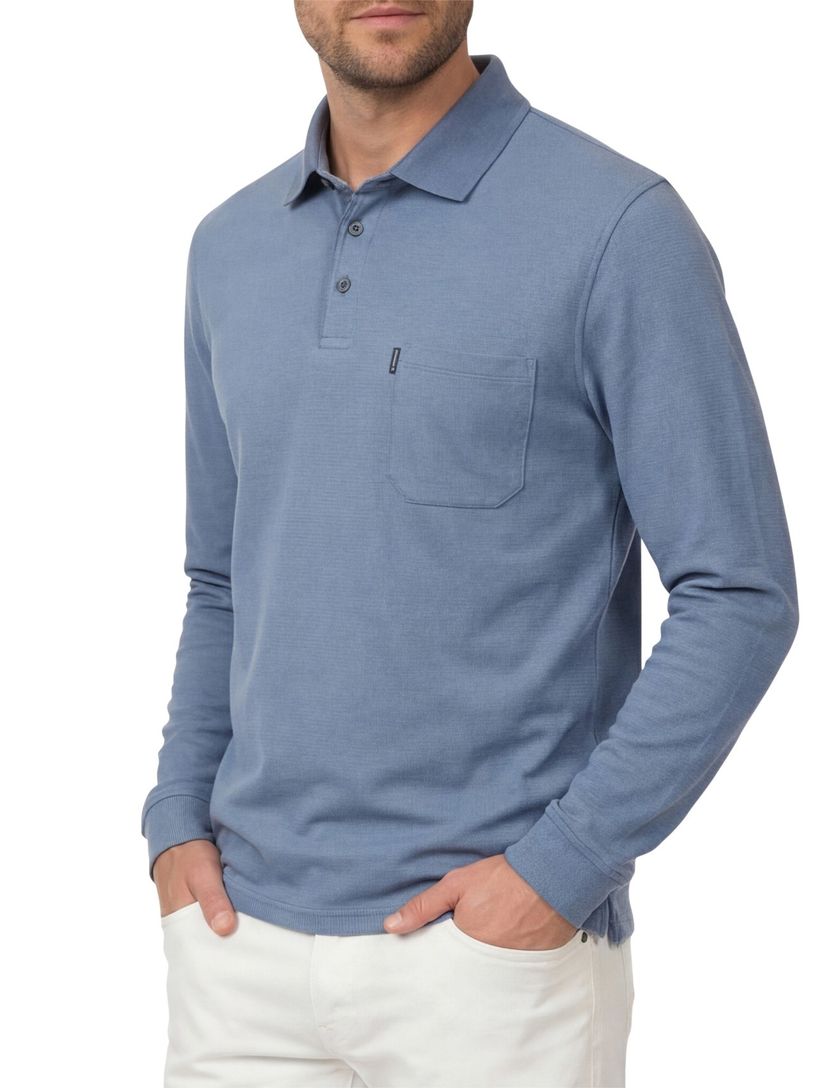 polo 3 knoops met borstzak Casa Moda blauw effen katoen