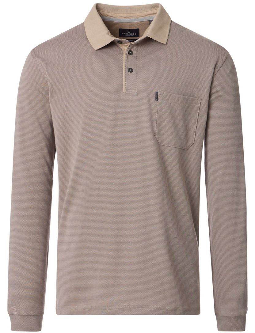 polo 3 knoops met borstzak Casa Moda bruin effen katoen