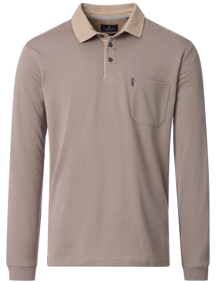 polo 3 knoops met borstzak Casa Moda bruin effen katoen