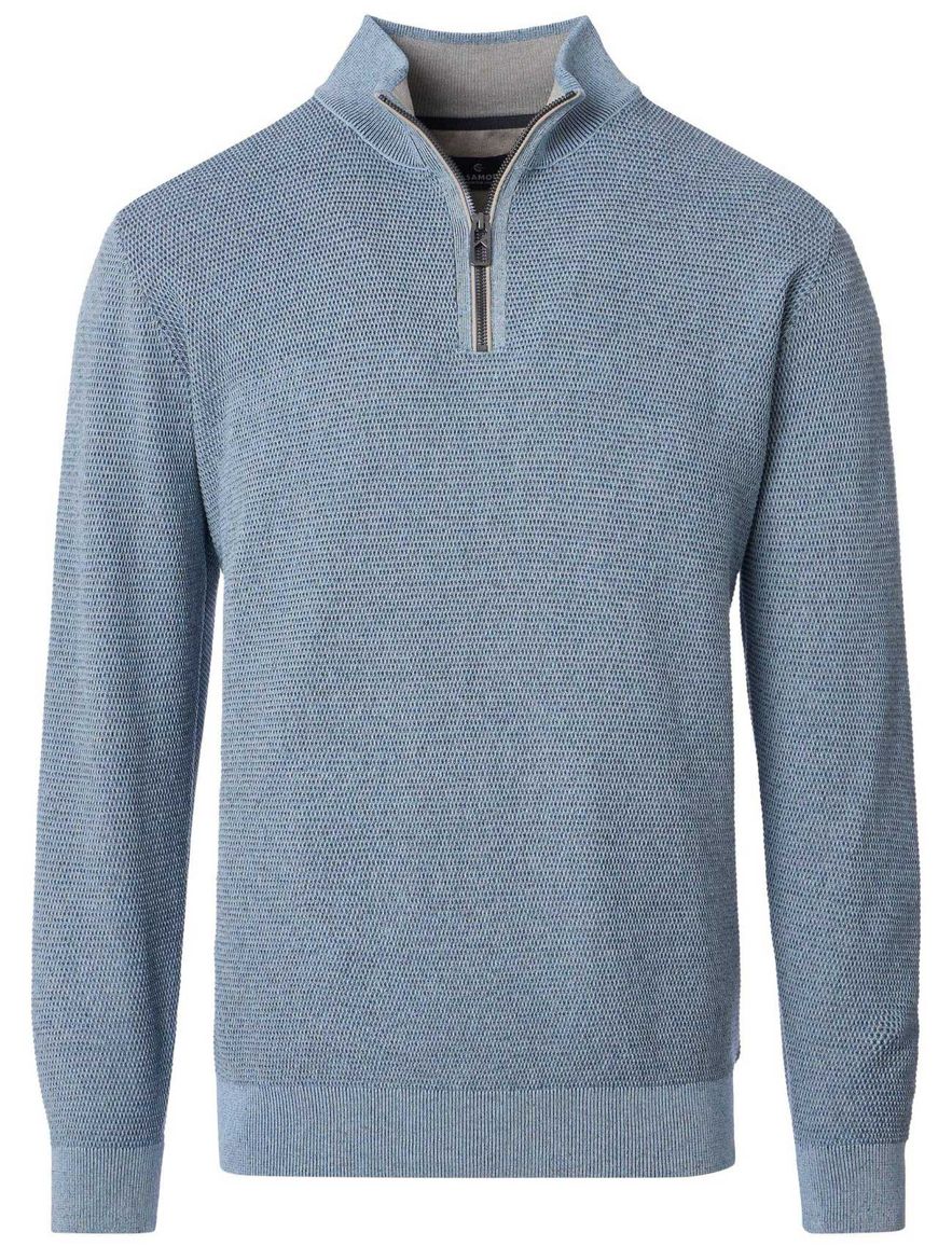 Casa Moda trui half-zip blauw textuur 100% katoen gemêleerd