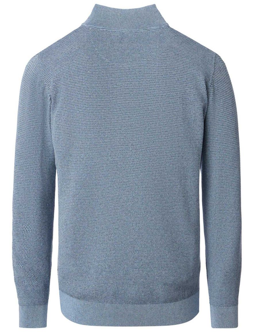 Casa Moda trui half-zip blauw textuur 100% katoen gemêleerd