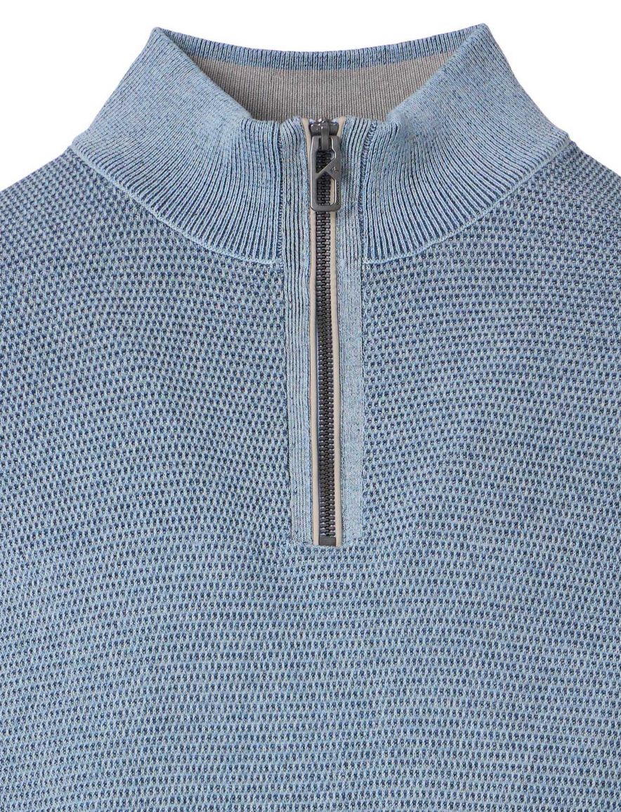 Casa Moda trui half-zip blauw textuur 100% katoen gemêleerd