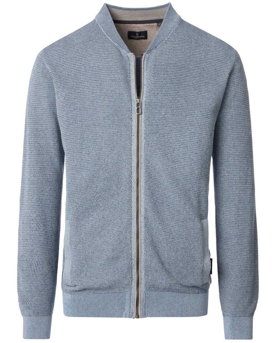 Casa Moda gebreid vest lichtblauw rits normale fit