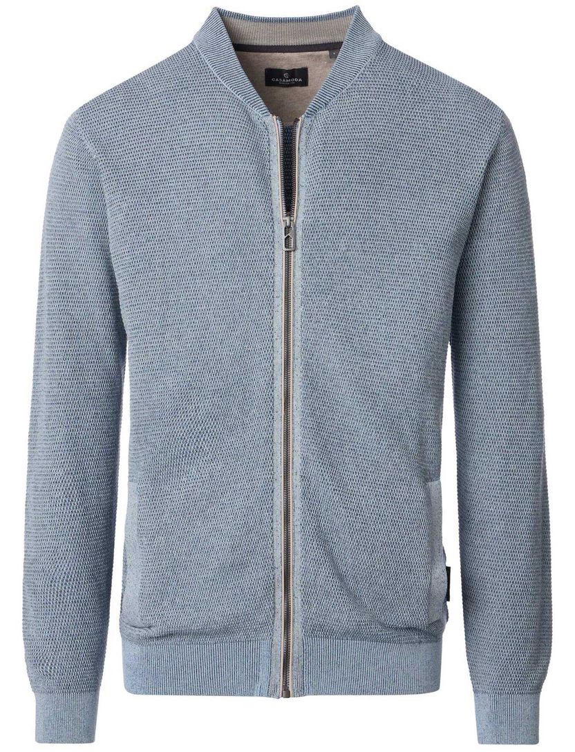 Vest Casa Moda normale fit lichtblauw met rits gebreid