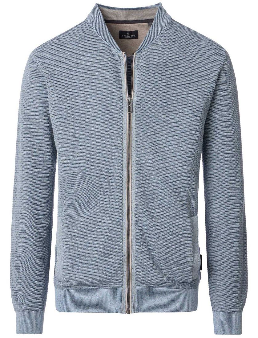 Vest Casa Moda normale fit lichtblauw met rits gebreid