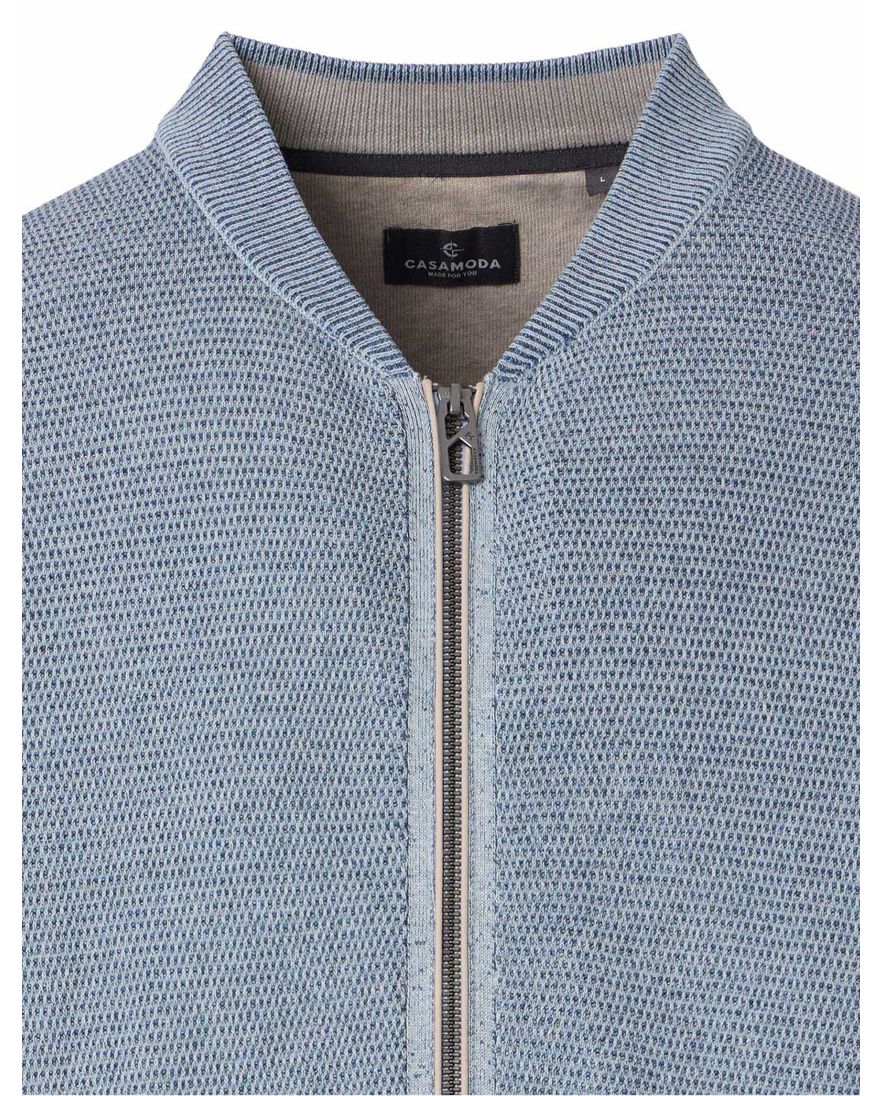 Casa Moda gebreid vest lichtblauw rits normale fit