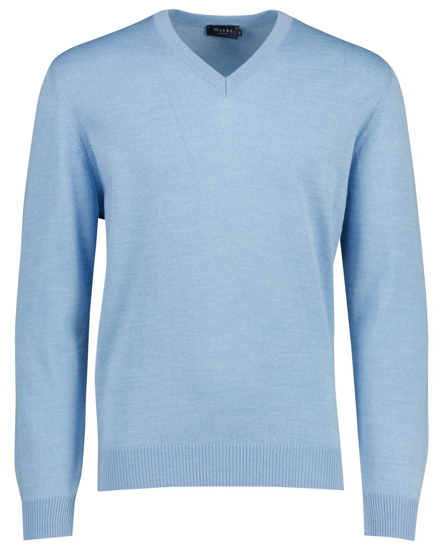 Blauwe trui Maerz v-hals scheerwol