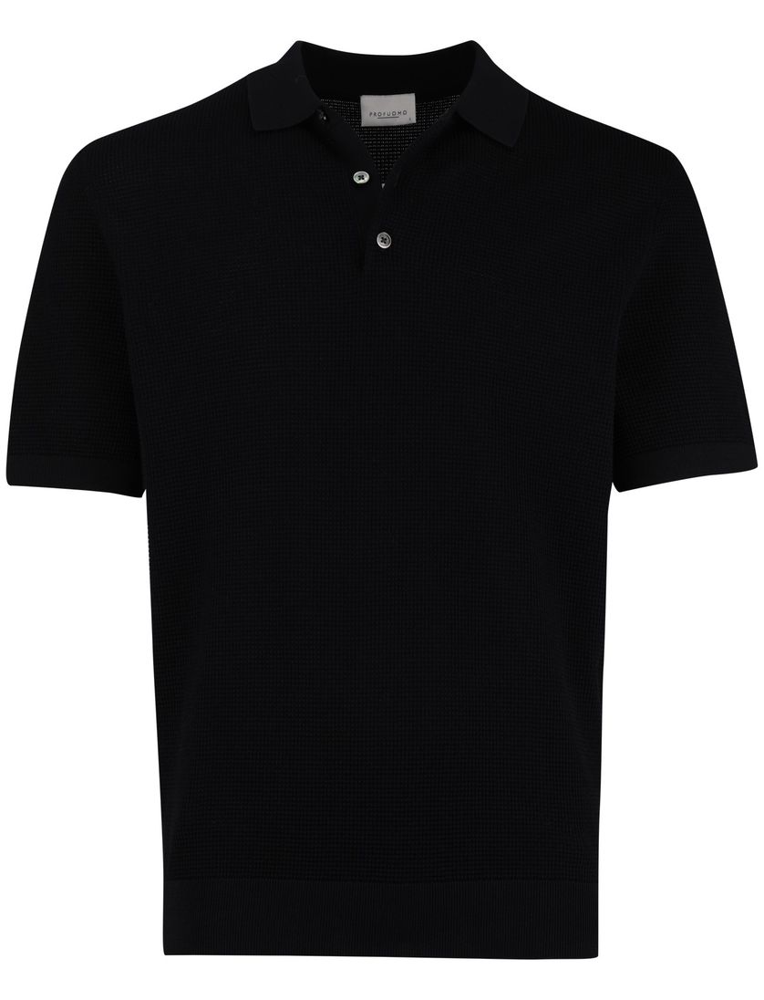 Poloshirt korte mouw zwart Profuomo normale fit 3 knoopjes