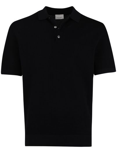 Profuomo Zwarte poloshirt Profuomo normale fit 3 knoops
