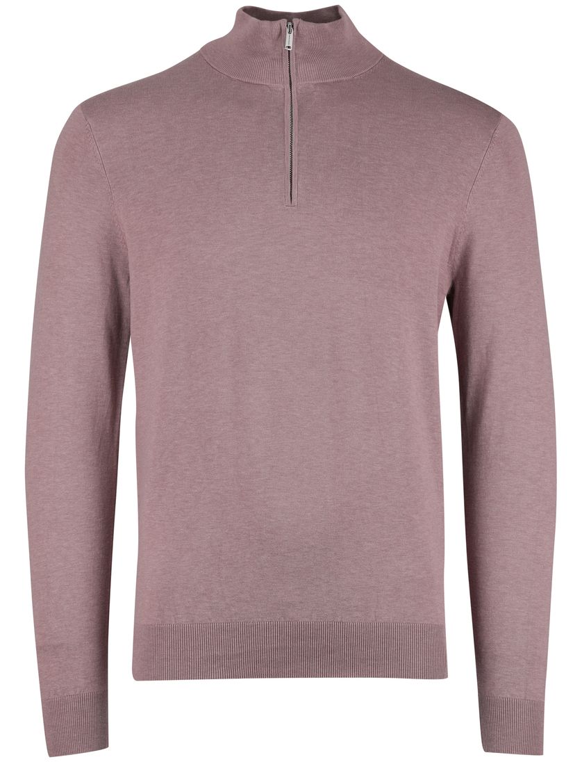 Trui roze Profuomo half zip normale fit