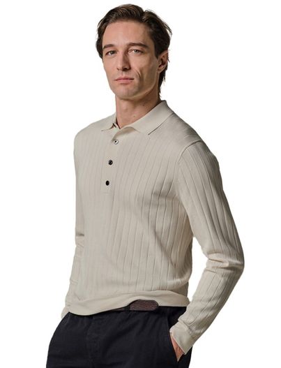 Profuomo Beige poloshirt Profuomo structuur normale fit