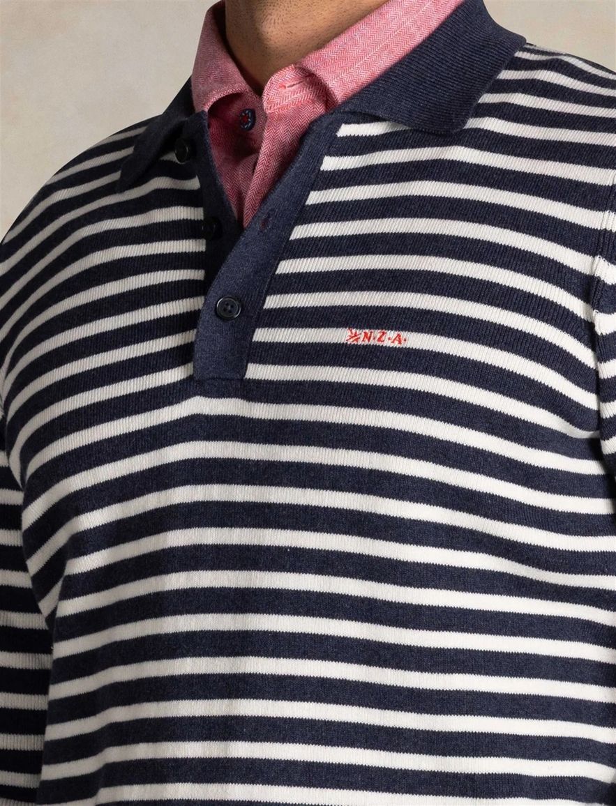 New Zealand poloshirt donkerblauw streepjes normale fit