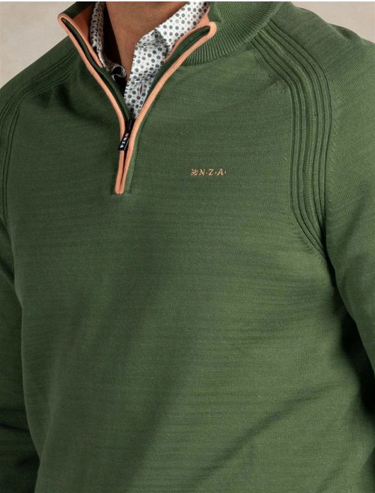 New Zealand trui groen half zip structuur