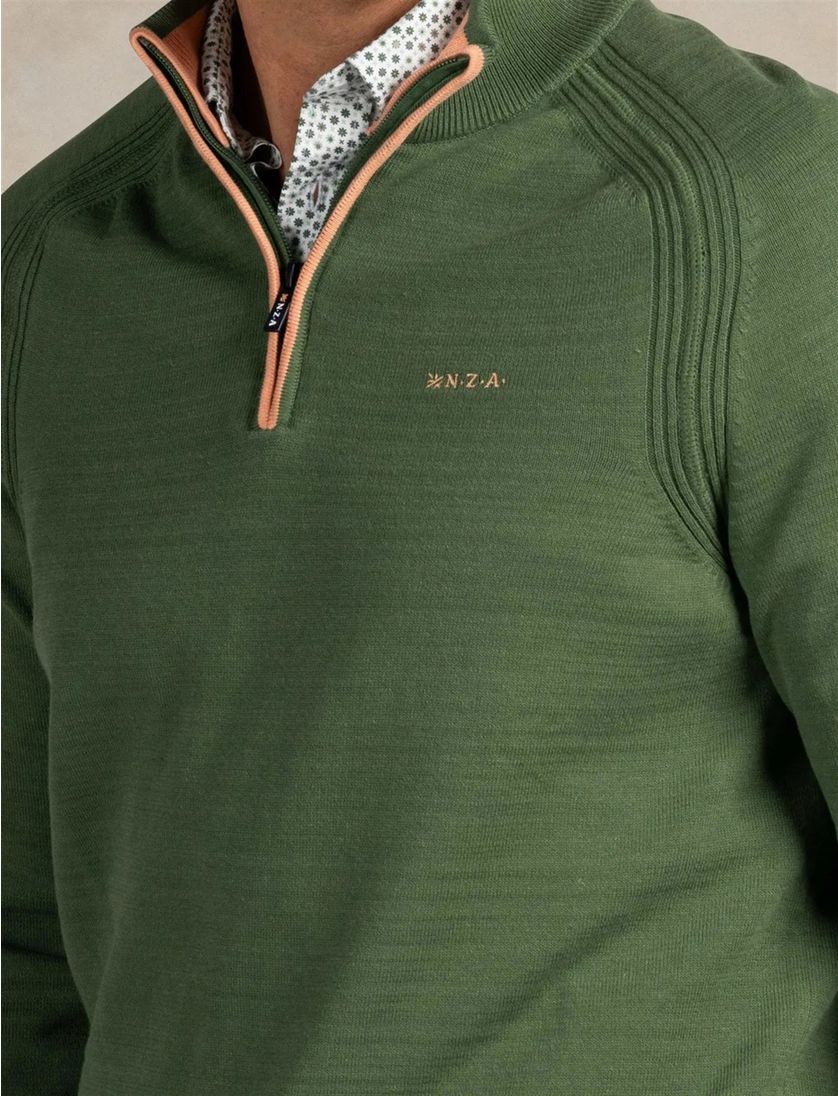Trui New Zealand groen half zip structuur normale fit