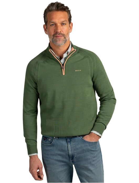 New Zealand trui groen half zip structuur
