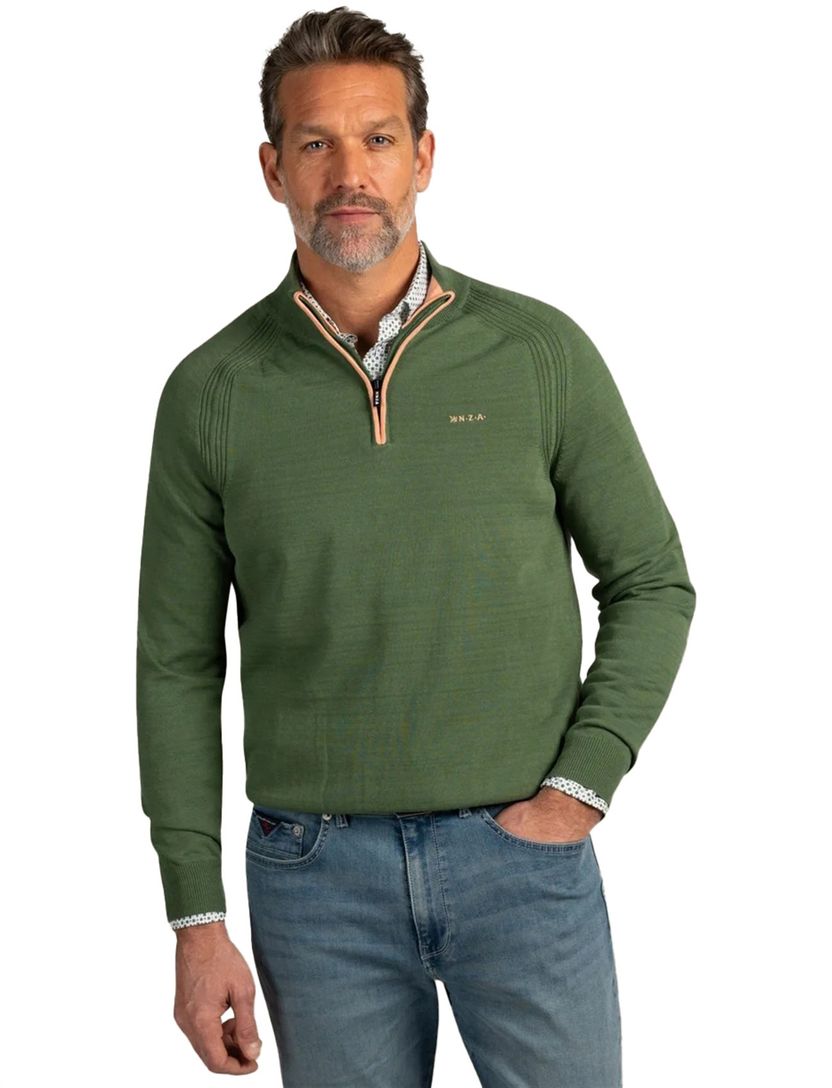 Trui New Zealand groen half zip structuur normale fit