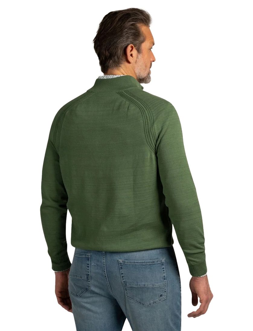 Trui New Zealand groen half zip structuur normale fit
