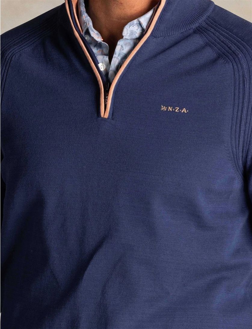 Trui New Zealand blauw half zip normale fit structuur