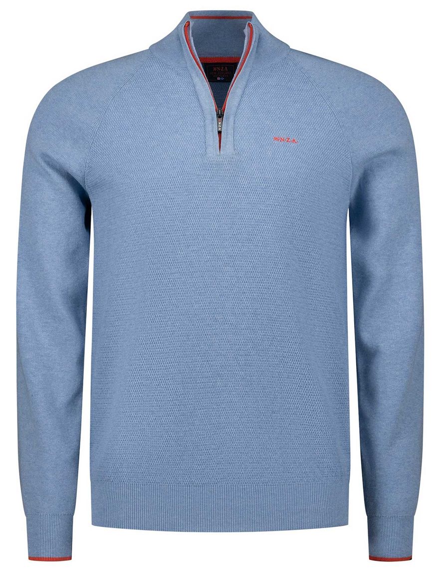 Lichtblauw gemeleerde trui New Zealand half zip