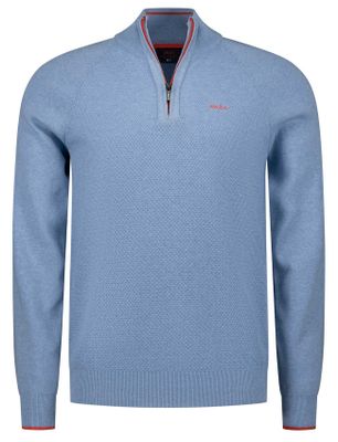 New Zealand Trui New Zealand lichtblauw half zip gemeleerd normale fit