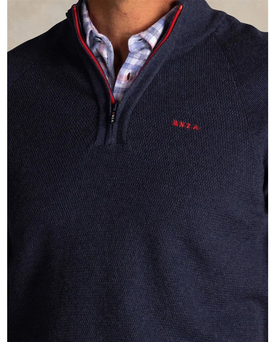 Donkerblauw gemeleerde trui New Zealand half zip