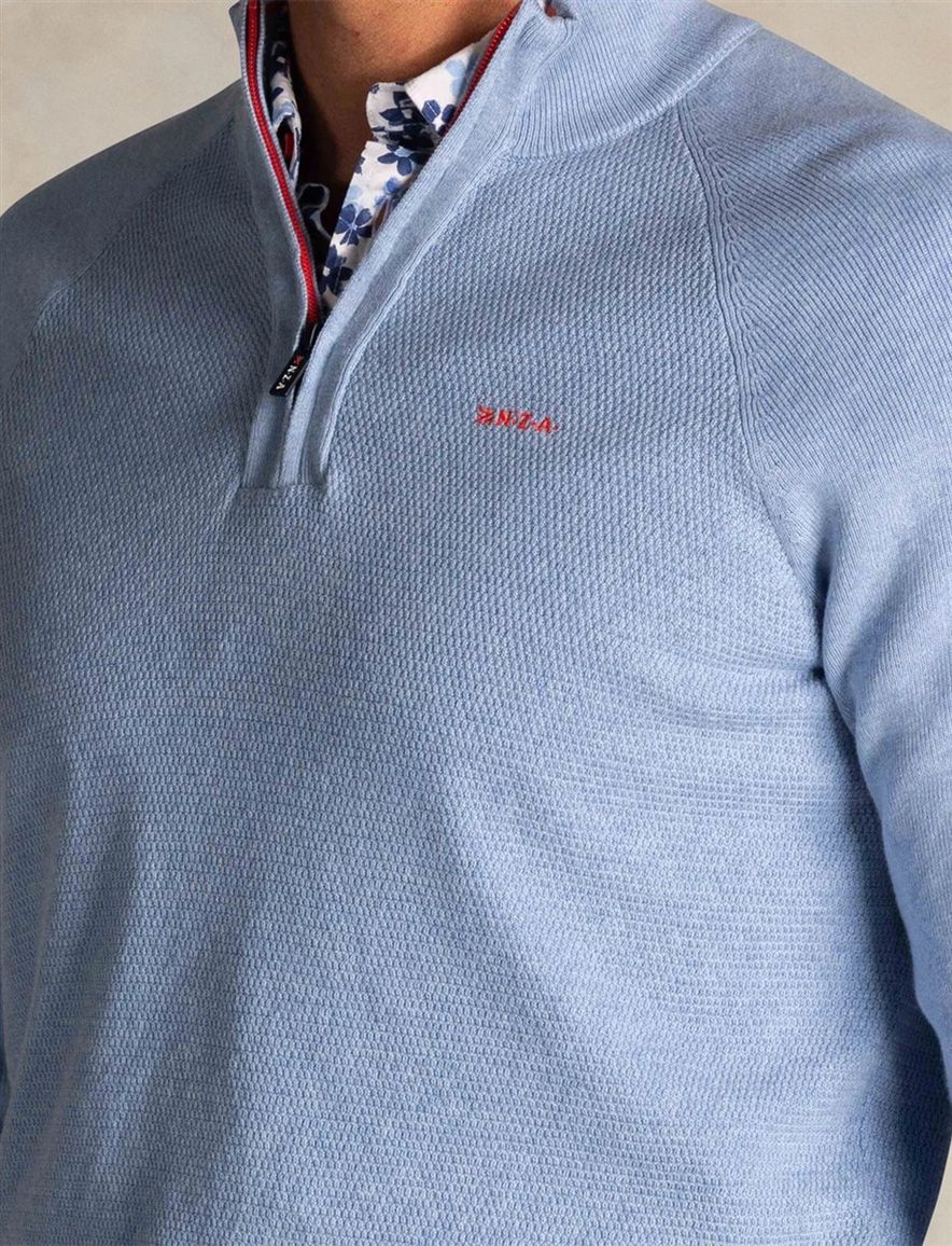 Lichtblauw gemeleerde trui New Zealand half zip