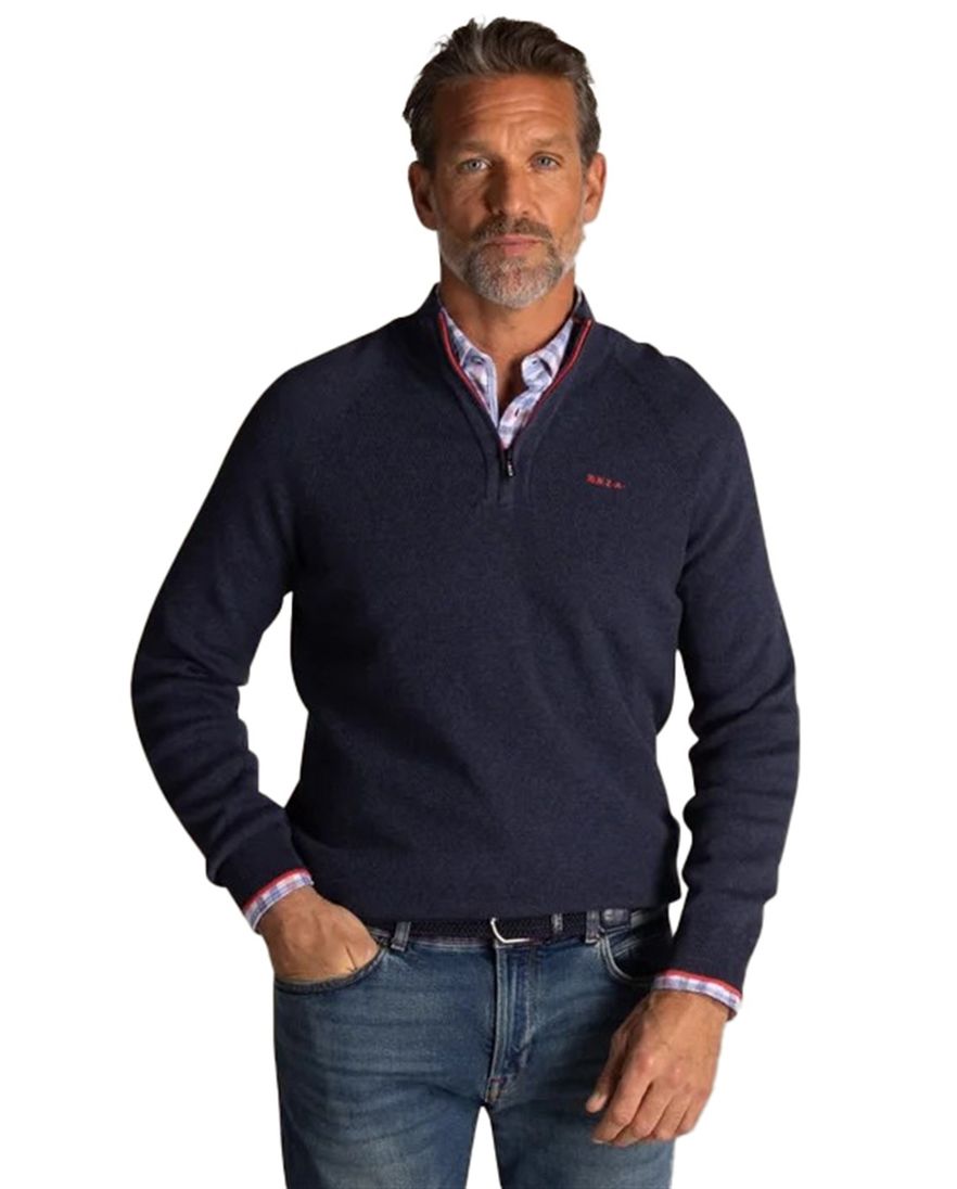 Donkerblauw gemeleerde trui New Zealand half zip