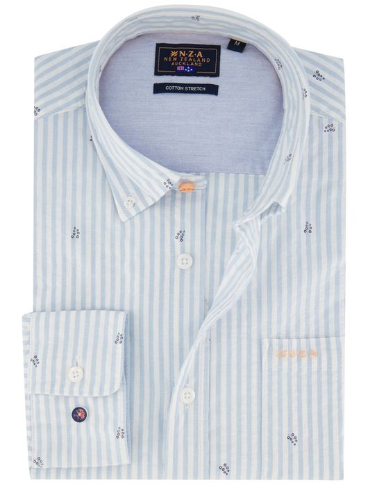 New Zealand overhemd lichtblauw gestreept